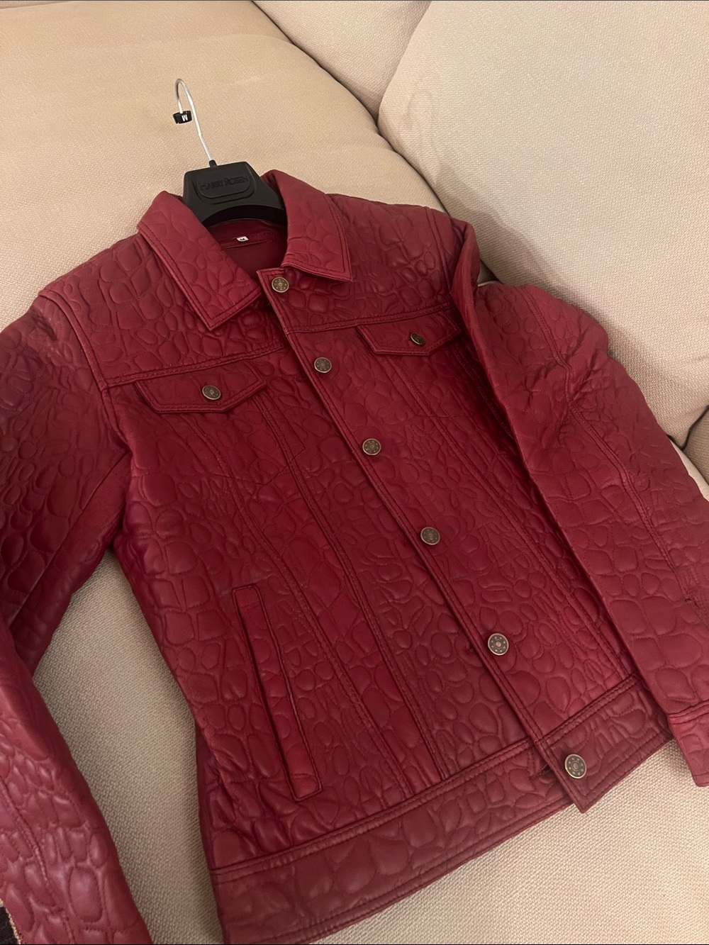Burgundy 100% genuine leather Croc-Embossed Jacket - Women's Fashion Coat